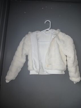 SHEIN White Plush Faux Fur Puffer Jacket for Girls